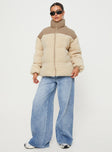 Oversized teddy puffer jacket High neck, twin hip pocket, zip fastening at front