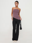 front view of model wearing Princess Polly Galan Strapless Top Purple Sleeveless straight 