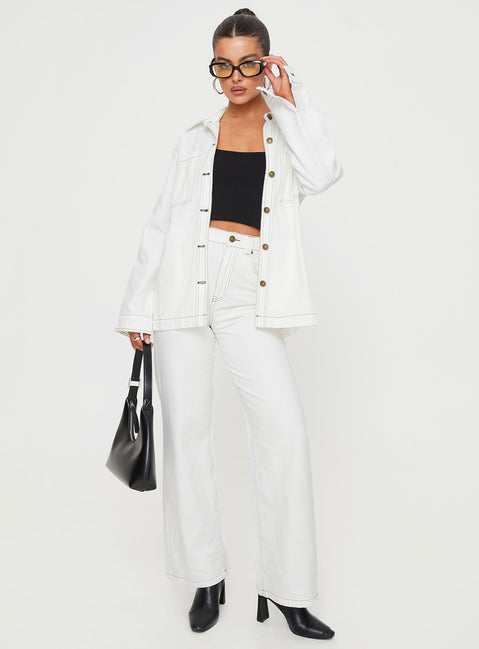 front view of model wearing Princess Polly Zephee Wide Leg Jeans Cream High Waisted 