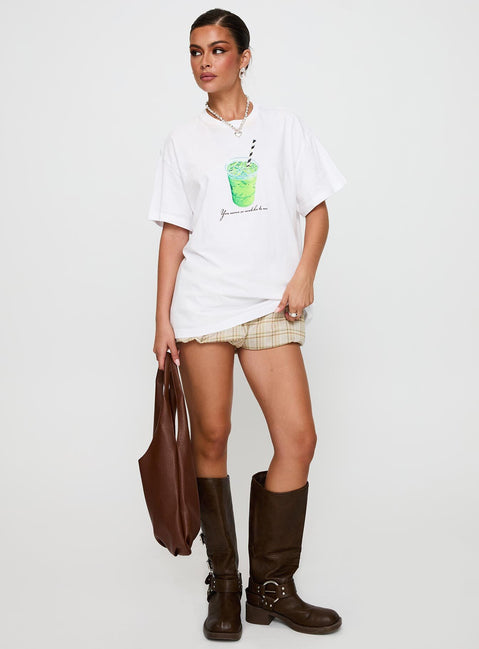 front view of model wearing Princess Polly Love You So Matcha Graphic Top White Half Sleeves Crew Neck 