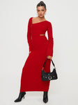 Princess Polly Asymmetric Neckline  Whitley Cut Out Knit Maxi Dress Red