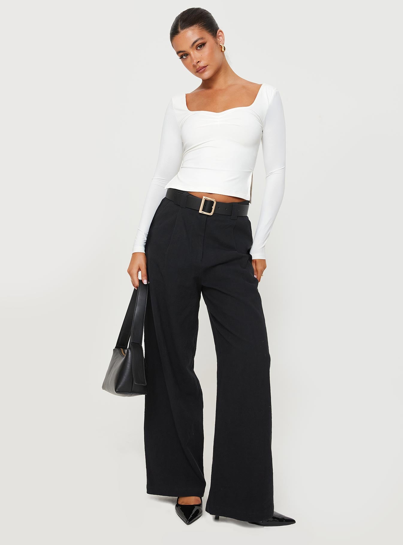 product Princess Polly Full Sleeves Asymmetric Neckline  Rehna Long Sleeve Top White