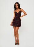 Mini dress Floral print, sweetheart neckline, lace & ribbon detail, adjustable shoulder straps