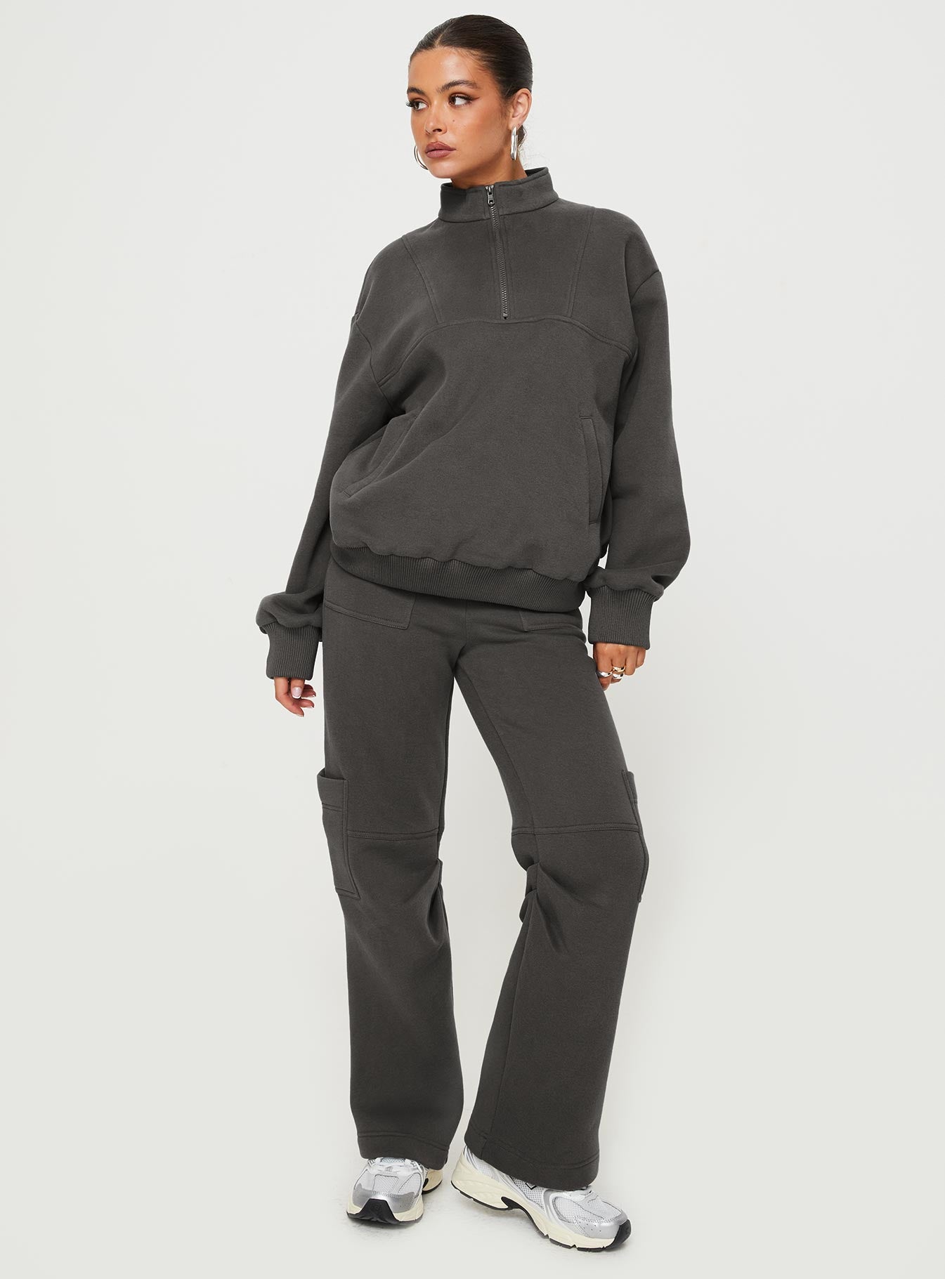 Derek Quater Zip Sweater Grey Princess Polly  long 