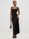 front view of model wearing Princess Polly Radioactive Bias Cut Maxi Dress Black Square Neck 