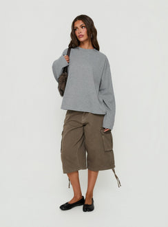 Arlla Waffle Jersey Long Sleeve Top Grey