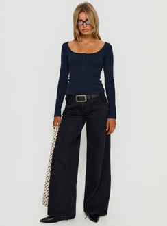 Keslie Long Sleeve Henley Top Navy