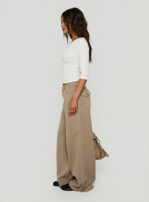 Maryjo Mid Rise Super Baggy Jeans Washed Brown