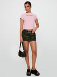 front view of model wearing Princess Polly Dodger Micro Skort Camouflage Low Rise Shorts 