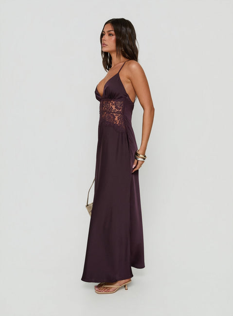 Klairee Halter Lace Maxi Dress Plum