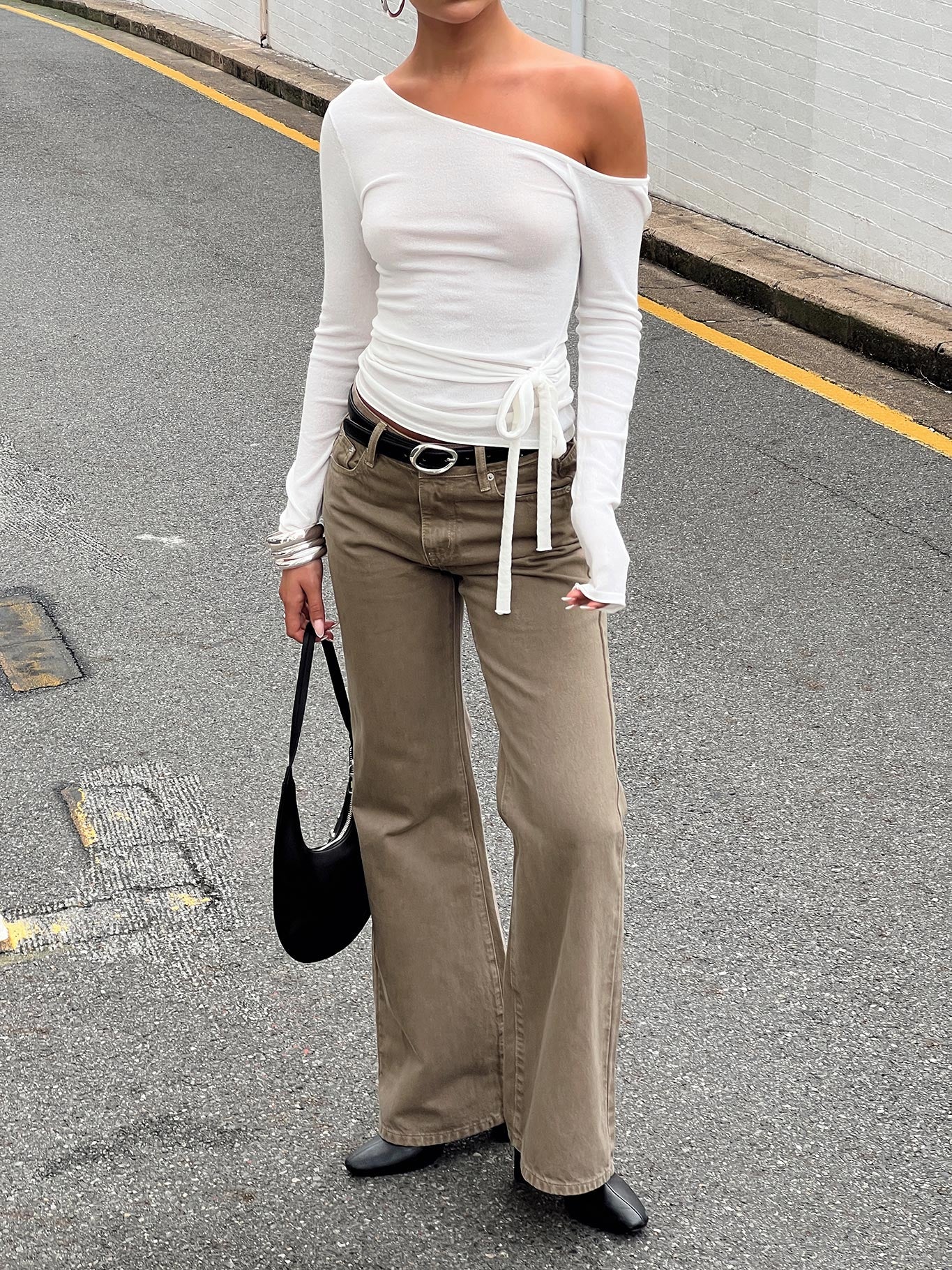 Kastor One Shoulder Long Sleeve Top White