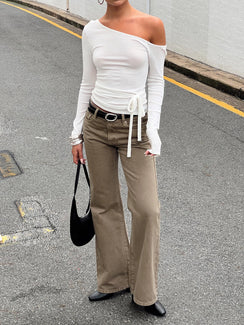 Kastor One Shoulder Long Sleeve Top White