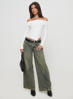 front view of model wearing Princess Polly Brisa Long Sleeve Top White Full Sleeves straight 