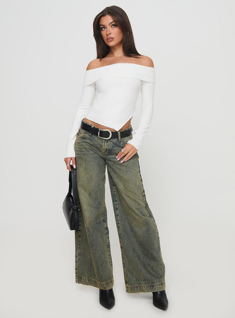 front view of model wearing Princess Polly Brisa Long Sleeve Top White Full Sleeves straight 