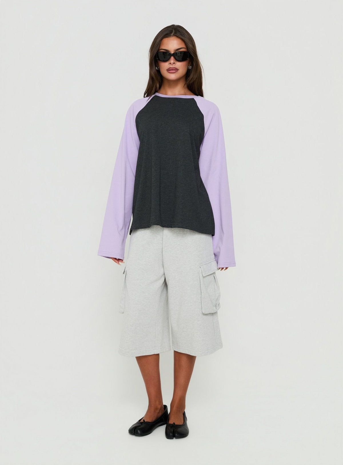 Settle Down Long Sleeve Raglan Top Lilac / Dark Grey