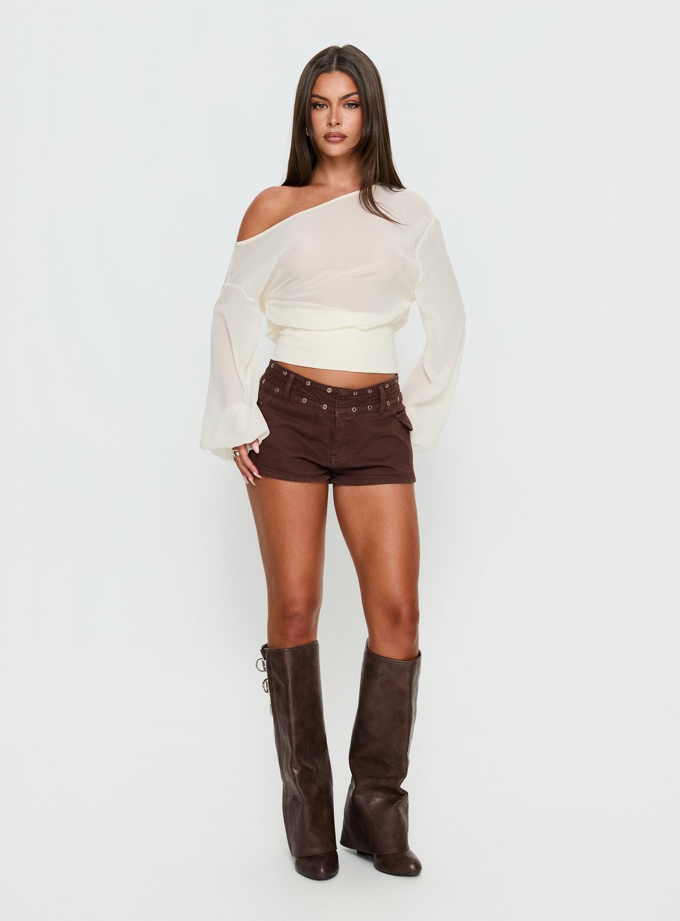 Idalina Slouchy Chiffon Top Cream