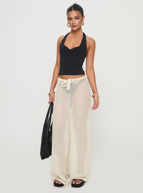 front view of model wearing Princess Polly Darcie Knit Pants Beige High Waisted Pants 