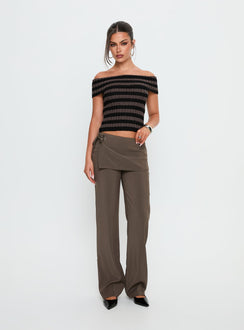 Murmur Off Shoulder Top Brown / Black Stripe