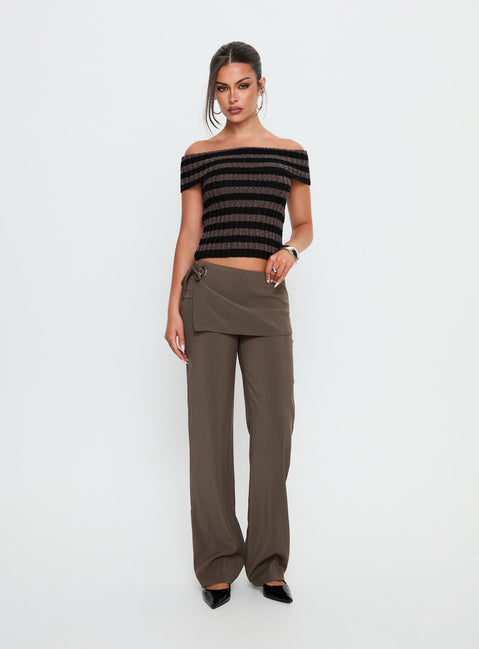 Murmur Off Shoulder Top Brown / Black Stripe