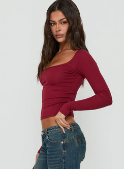 Baseline Rib Scoop Neck Long Sleeve Reversible Top Cherry Lacquer