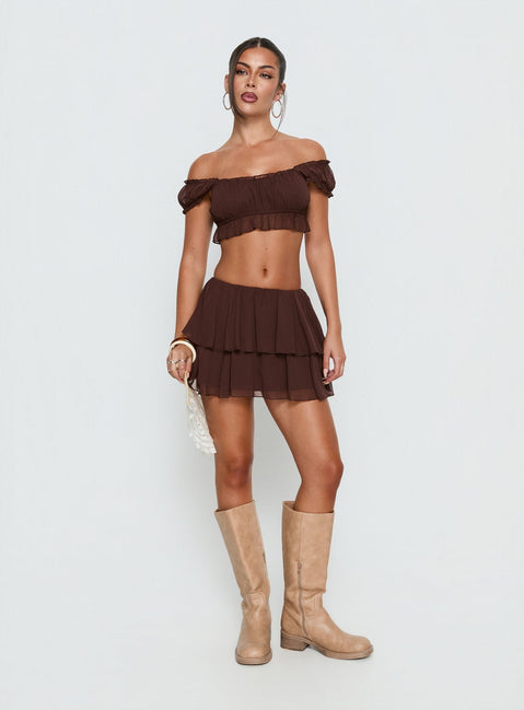 Ackee Tiered Mini Skort Brown
