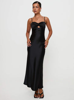 front view of model wearing Princess Polly Blackthorn Maxi Dress Black Sweetheart Neckline 