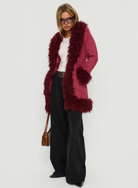 Josefina Faux Fur Detail Jacket Wine