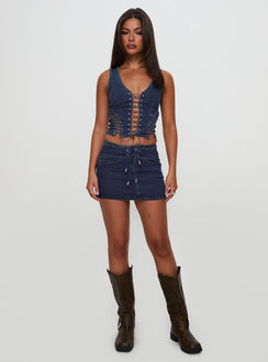 Popular Low Rise Mini Skirt Mid Blue Wash