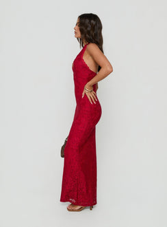 Kalaia Lace Halter Maxi Dress Red