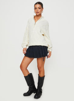 Chana Quarter Zip Knit Sweater Cream Princess Polly  long 