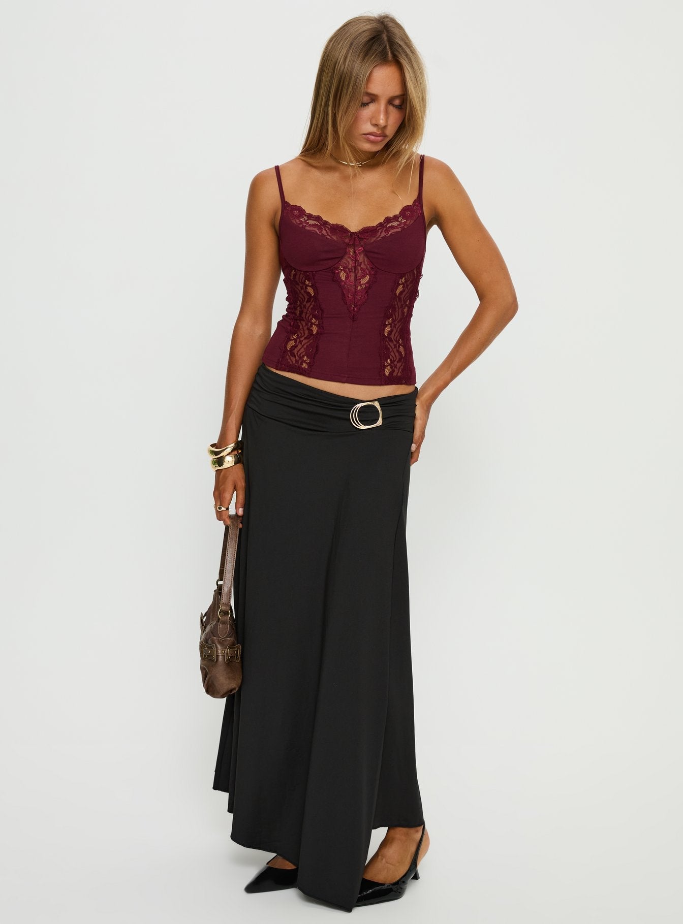 Rhiara Lace Trim Top Cherry | Princess Polly