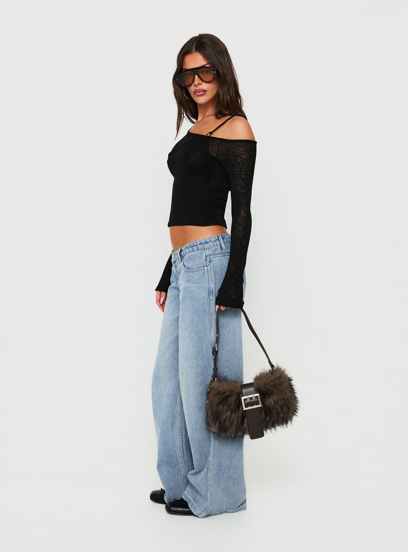 Picco Ultratiefe Weite Jeans Hellblau Waschung