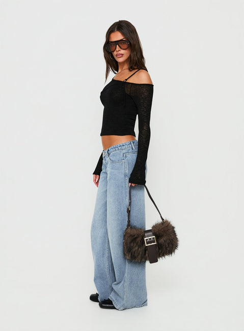Picco Ultratiefe Weite Jeans Hellblau Waschung