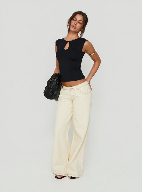 Picco Ultra Low Rise Wide Leg Jeans Creme