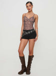 front view of model wearing Princess Polly Elixia Bodysuit Snake Sleeveless 