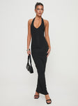 side view of model wearing Princess Polly Spicy Maxi Dress Black Plunger 