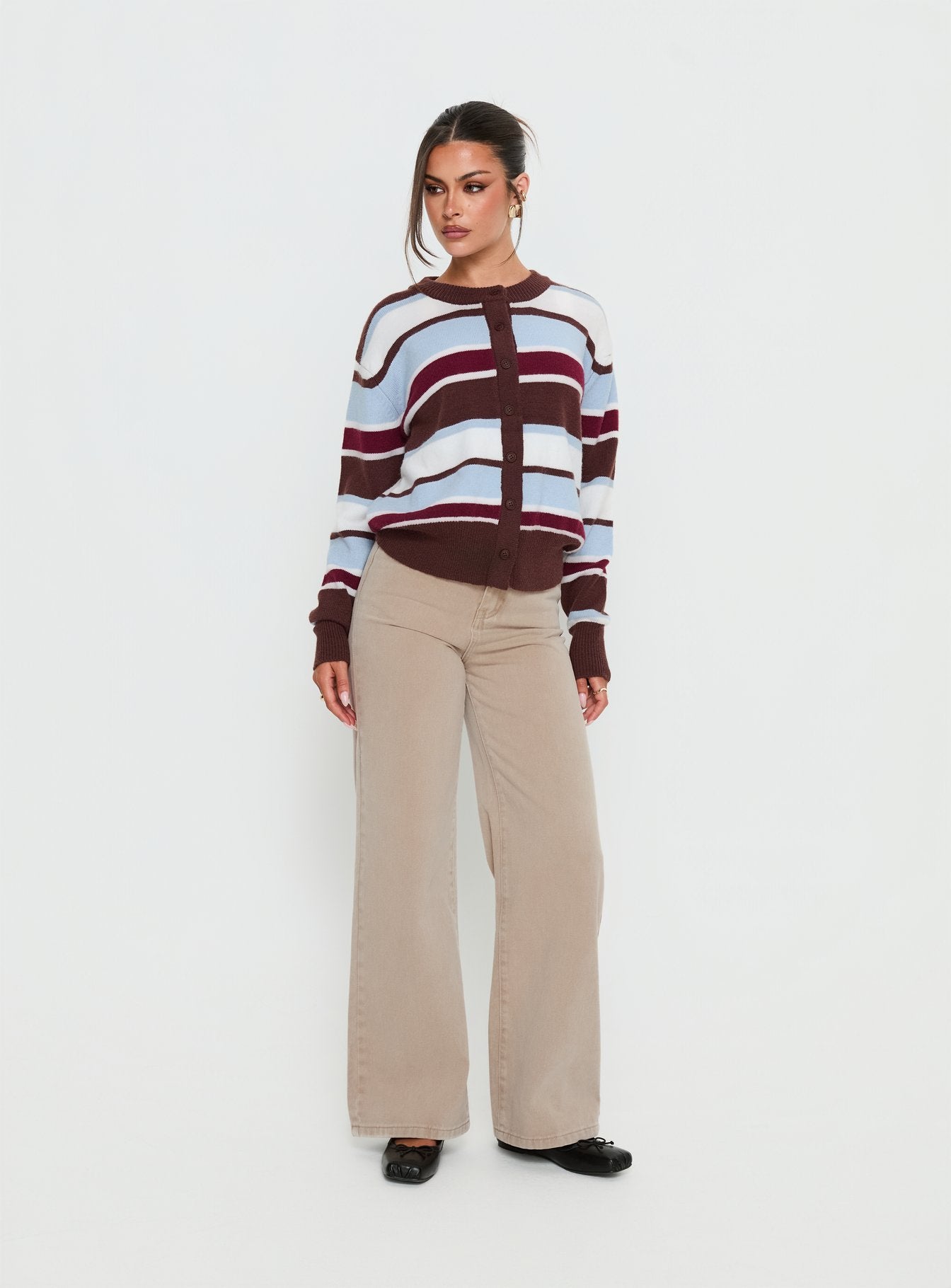 Soline Knit Cardigan Blue / Brown Stripe