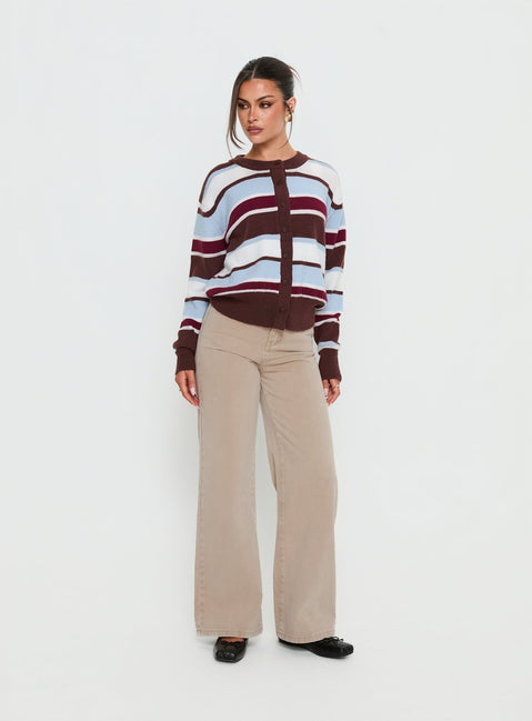 Soline Knit Cardigan Blue / Brown Stripe