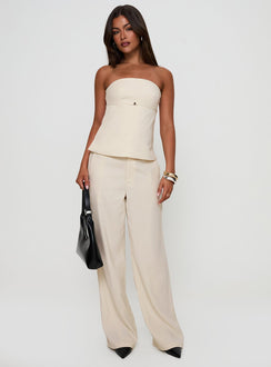 front view of model wearing Princess Polly Irresistible Wide Leg Pant Cream Petite High Waisted Pants 
