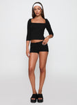 So American Rib 3/4 Sleeve Top Black