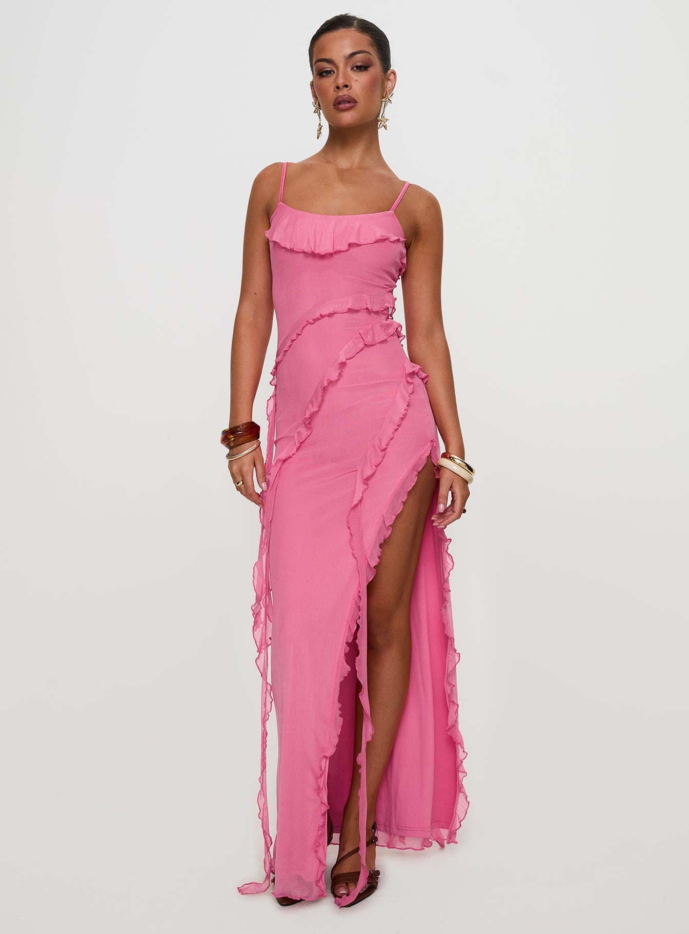 Valerian Frill Maxi Dress Pink