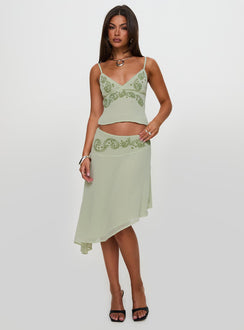 Pappilion Asymmetrical Midi Skirt Sage