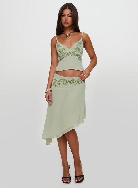 Pappilion Asymmetrical Midi Skirt Sage