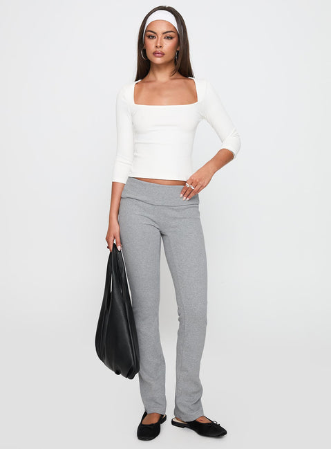 front view of model wearing Princess Polly So American Rib 3/4 Sleeve Top White Three Fourth Sleeves Square Neck 