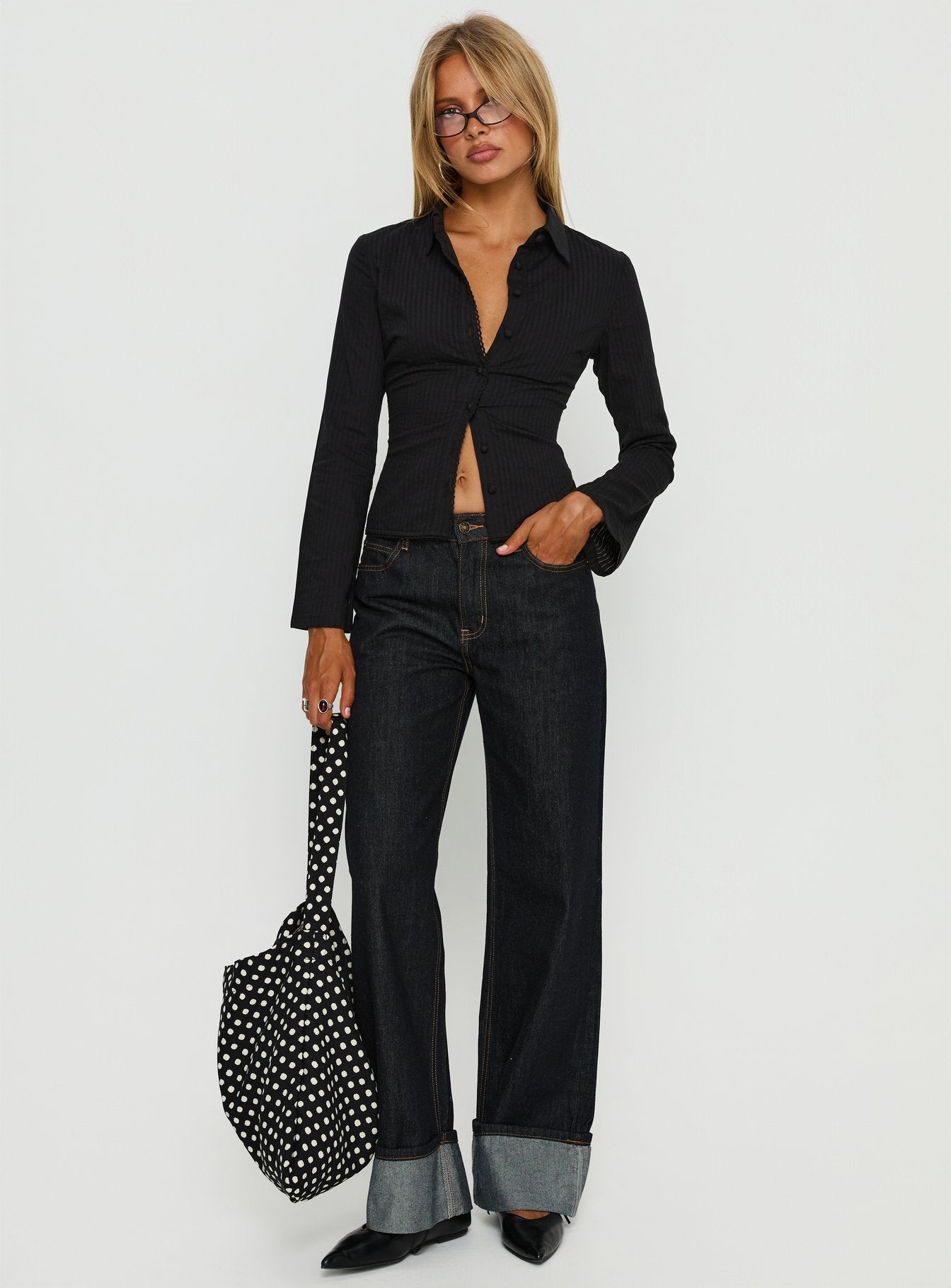 Emersonne Button Up Top Black