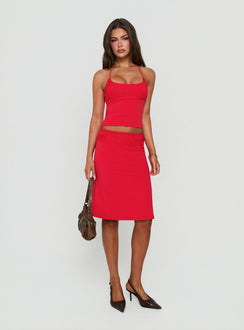 Zenaide Lace Detail Halter Vest Top Red