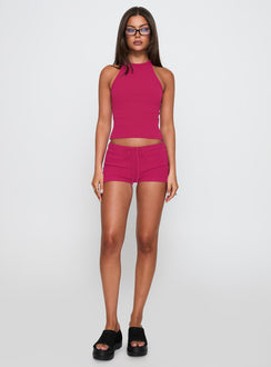 front view of model wearing Princess Polly Busy Woman High Neck Top Pink Sleeveless High Neck 