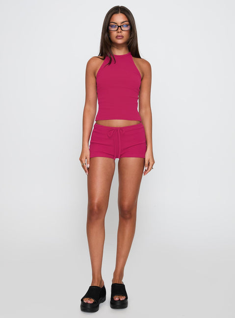 front view of model wearing Princess Polly Busy Woman High Neck Top Pink Sleeveless High Neck 