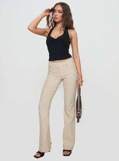 front view of model wearing Princess Polly Kinkirk Flared Pants Taupe Low Rise Pants 