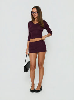 Kizuri Pointelle Low Rise Mini Skirt Plum